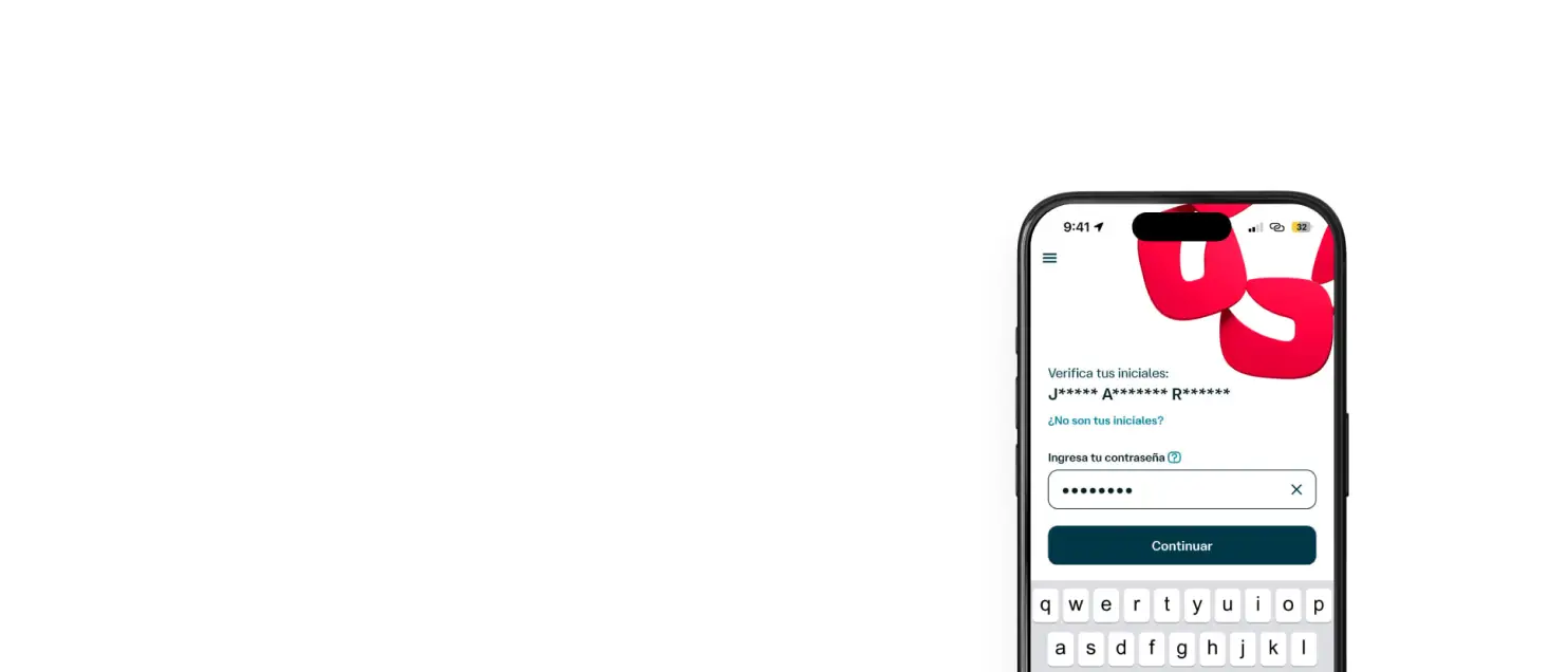 Pantalla de inicio de sesión de la app Banamex Móvil mostrando la verificación de iniciales y el campo para ingresar la contraseña de forma segura desde el celular.