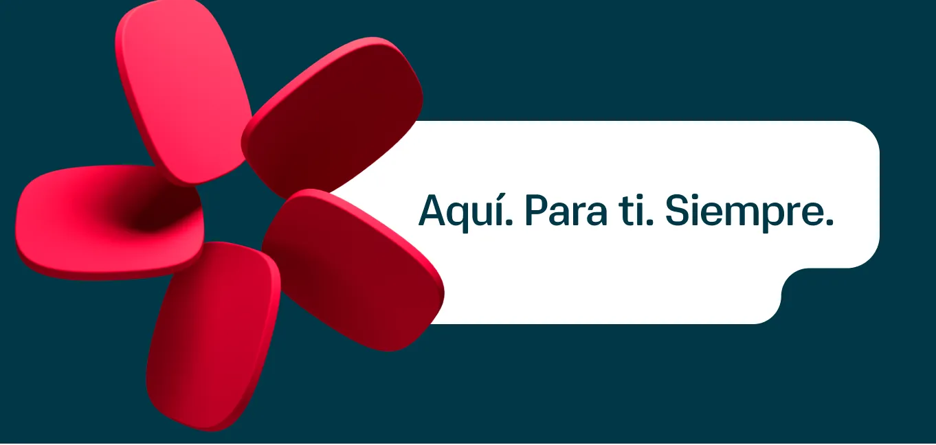 Logotipo de Banamex acompañado del mensaje “Aquí. Para ti. Siempre.” sobre fondo azul, representando cercanía y atención al cliente.
