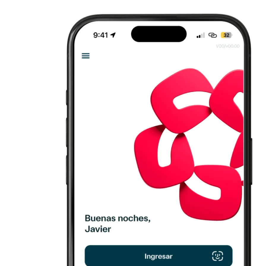 Pantalla de bienvenida de la app Banamex Móvil con el logotipo de la marca y la opción de ingresar mediante contraseña o reconocimiento facial para acceder a la banca digital.