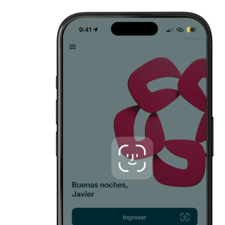 Pantalla de la app Banamex Móvil mostrando el acceso mediante reconocimiento facial, una opción de autenticación segura para ingresar a la banca digital desde el celular.
