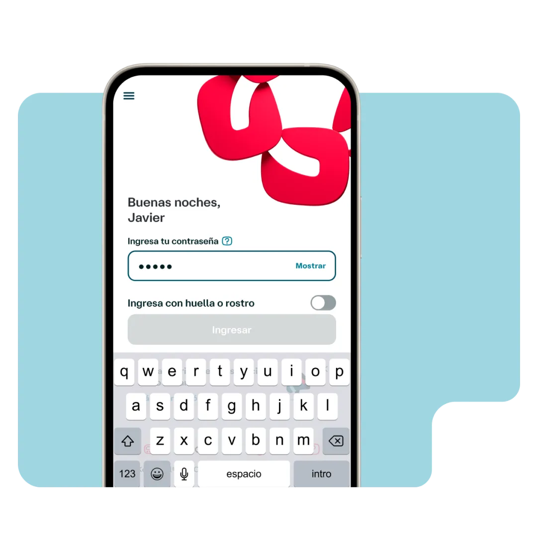 Pantalla de acceso de la app Banamex para iniciar sesión con contraseña y autenticación biométrica mediante huella o rostro.