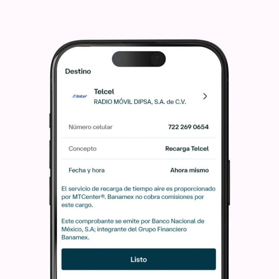 Pantalla de un celular mostrando la confirmación de datos para recargar el tiempo aire.