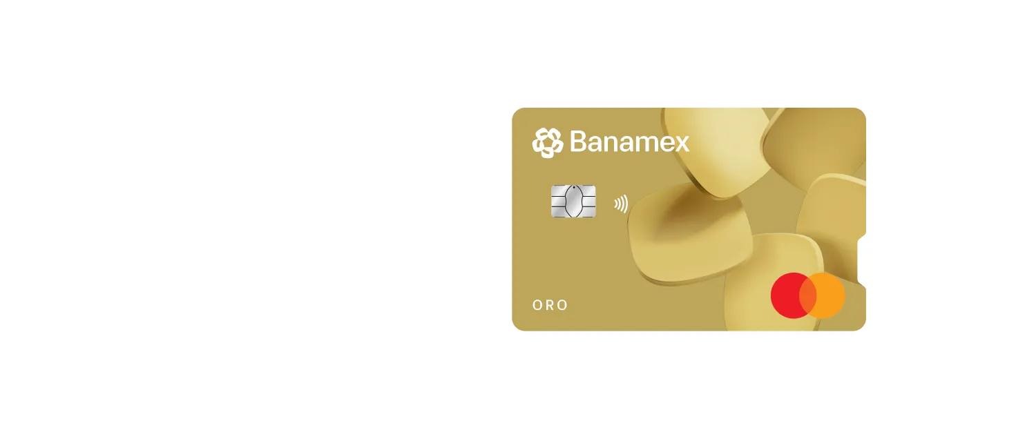 Tarjeta de crédito Oro Banamex horizontal con chip.