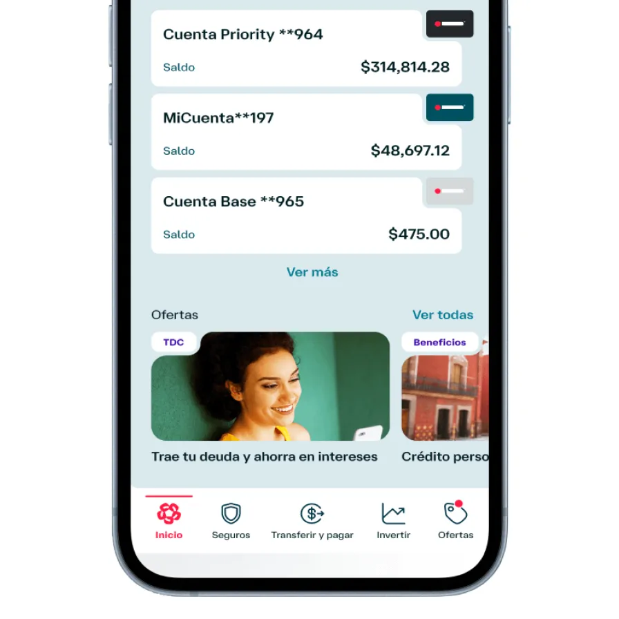 Pantalla de la App Banamex mostrando el menú de tres líneas y la opción Configuración.