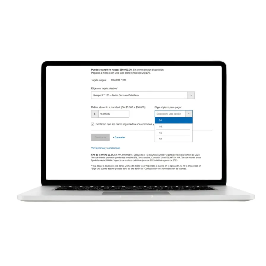 Pantalla de BancaNet para ingresar los datos de la tarjeta y confirmar con Netkey.