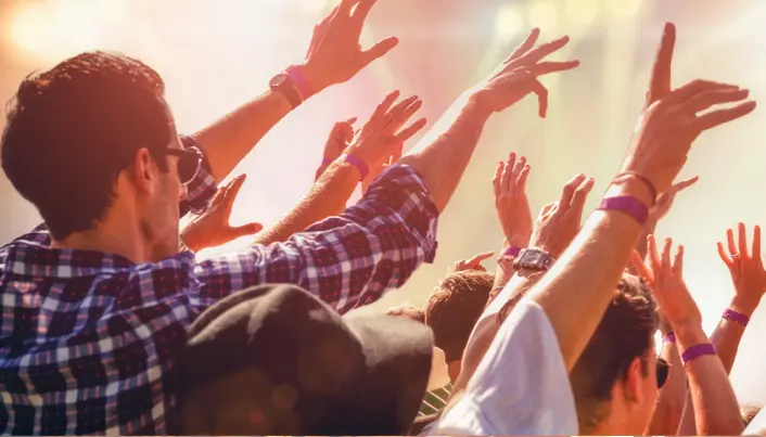 Público disfrutando un concierto al aire libre con las manos levantadas frente al escenario, durante una experiencia de entretenimiento en vivo.