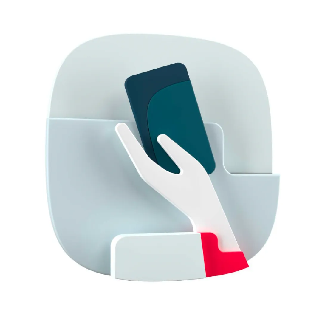 Ilustración de una mano sosteniendo un teléfono móvil, representando acceso digital a servicios financieros y banca desde dispositivos móviles.
