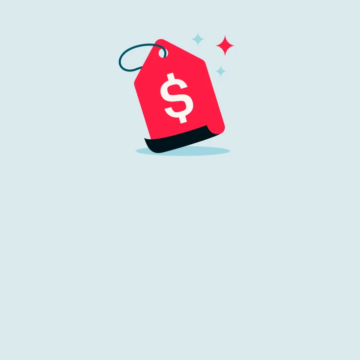 Ilustración de una etiqueta de precio con símbolo de dólar, representando descuentos, promociones, ahorro y beneficios económicos.