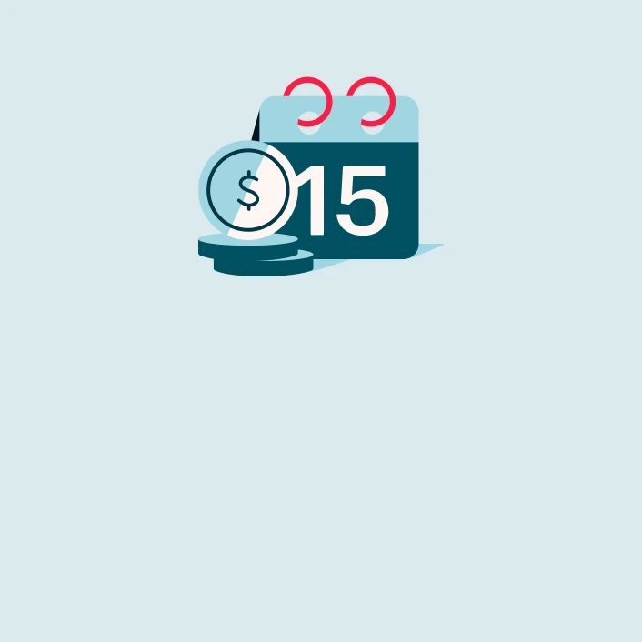 Ilustración de un calendario con fecha destacada y símbolo monetario, representando pagos programados, fechas límite y administración financiera.