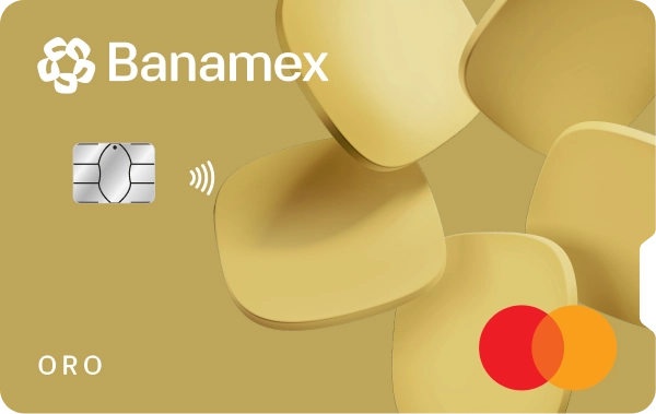 Tarjeta de crédito Oro Banamex horizontal con chip.