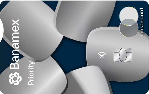 Tarjeta Priority Banamex con chip con fondo azul.