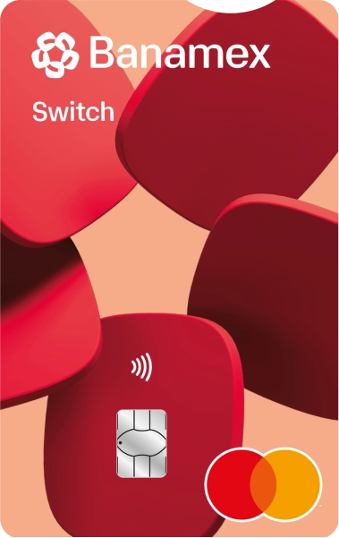Tarjeta de débito digital Switch Banamex con fondo naranja y chip.