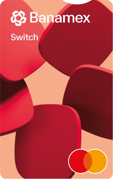 Tarjeta de débito digital Switch Banamex con fondo naranja.