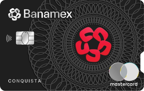 Tarjeta de crédito Conquista Banamex horizontal con chip.