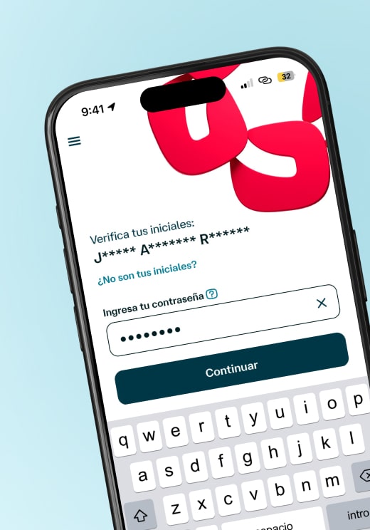 Un celular mostrando la pantalla de inicio de sesión de la App Banamex.
