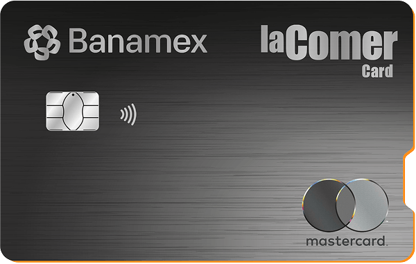 Tarjeta de crédito La Comer Card horizontal con chip.