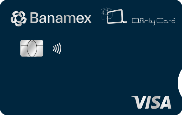 Tarjeta de crédito Affinity Card Banamex horizontal con chip.