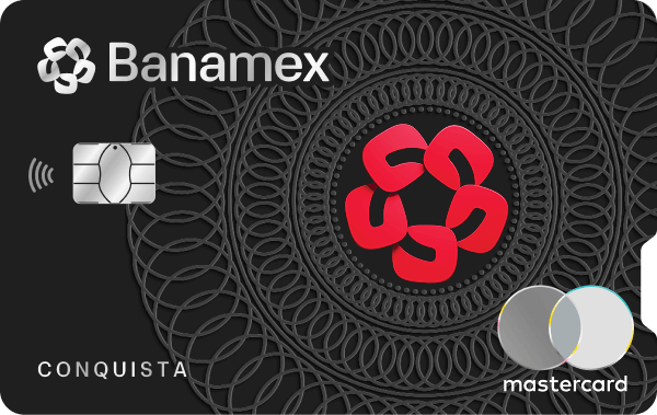 Tarjeta de crédito Conquista Banamex horizontal con chip.
