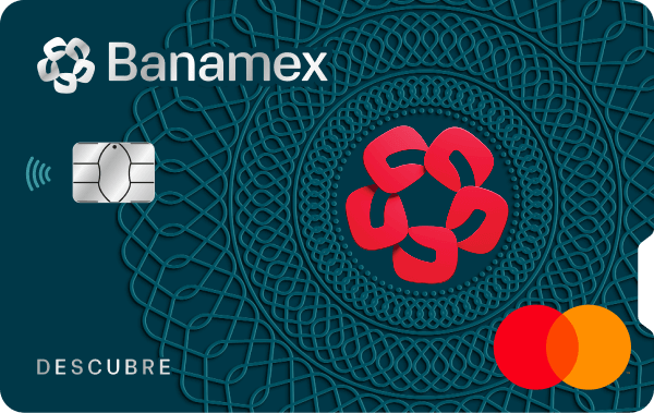 Tarjeta de crédito Descubre Banamex horizontal con chip.