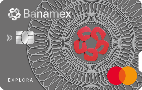 Tarjeta de crédito Explora Banamex horizontal con chip.