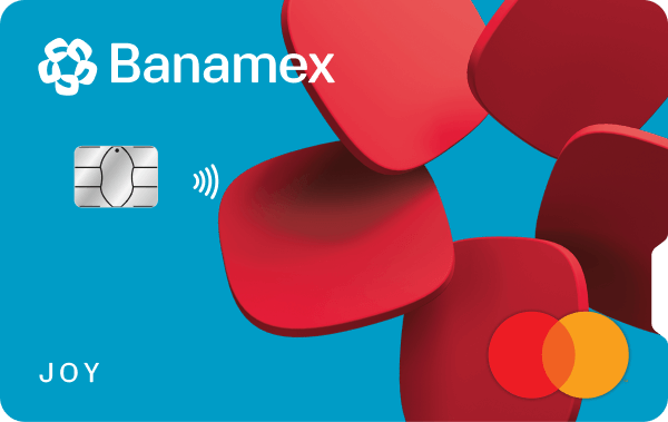 Tarjeta de crédito Joy Banamex horizontal con chip.