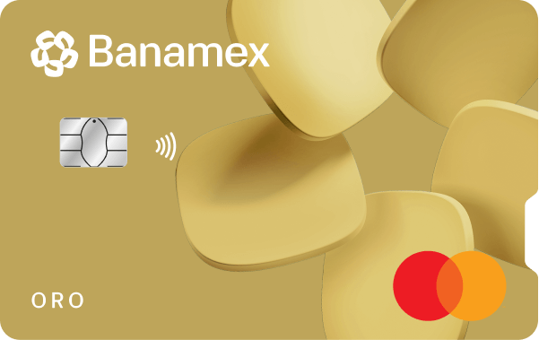 Tarjeta de crédito Oro Banamex horizontal con chip.
