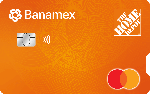 Tarjeta de crédito The Home Depot Banamex horizontal con chip.