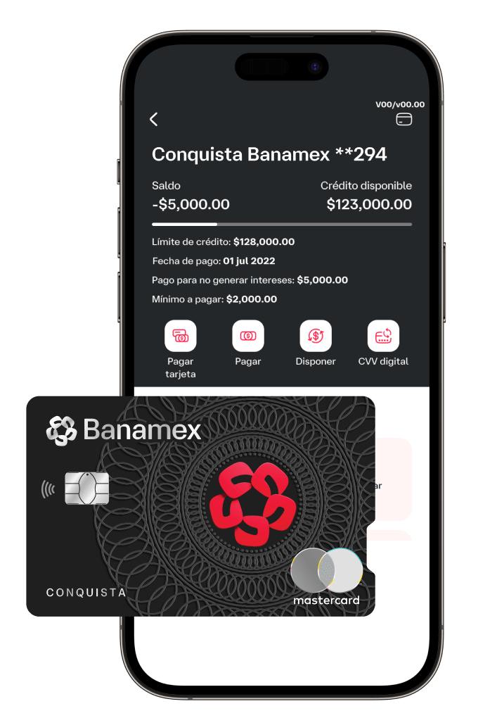 Reverso de la Tarjeta de crédito Conquista Banamex mostrando un código QR.
