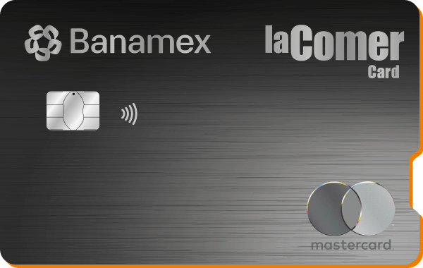 Tarjeta de crédito La Comer Card horizontal con chip.