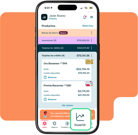 Código QR para descargar la App Banamex, a lado de una pantalla de un celular mostrando la aplicación.