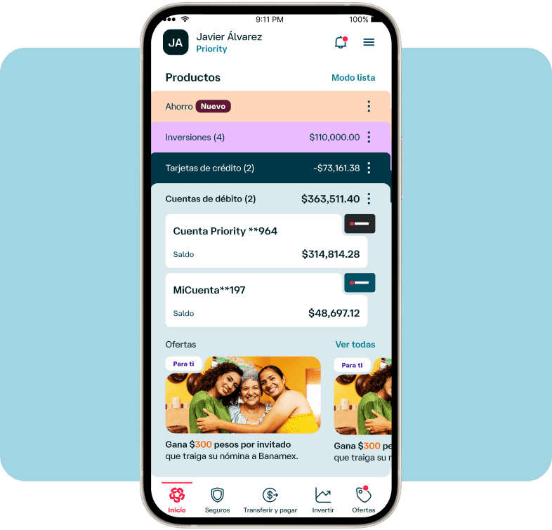 La pantalla de un celular mostrando la App Banamex.