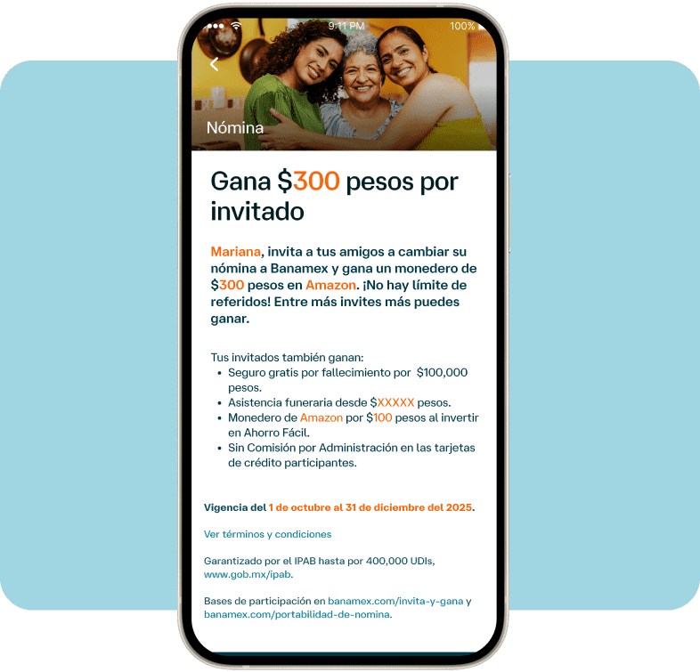 La pantalla de un celular mostrando el detalle de la oferta en la App Banamex.