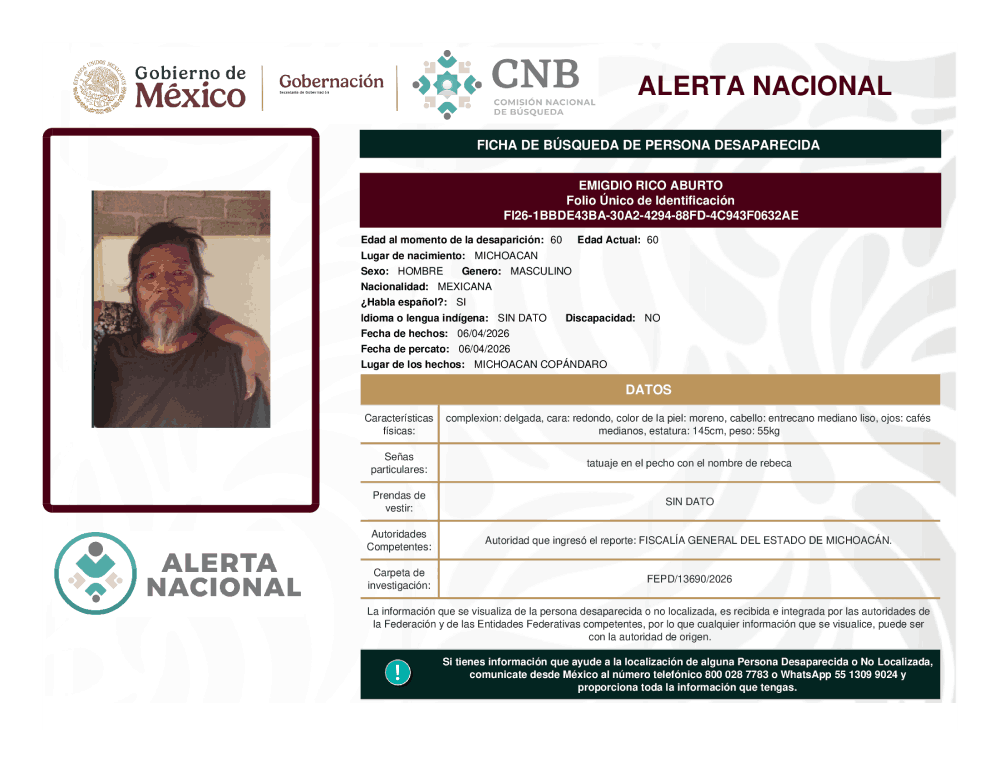 Persona desaparecida Emigdio Rico Aburto