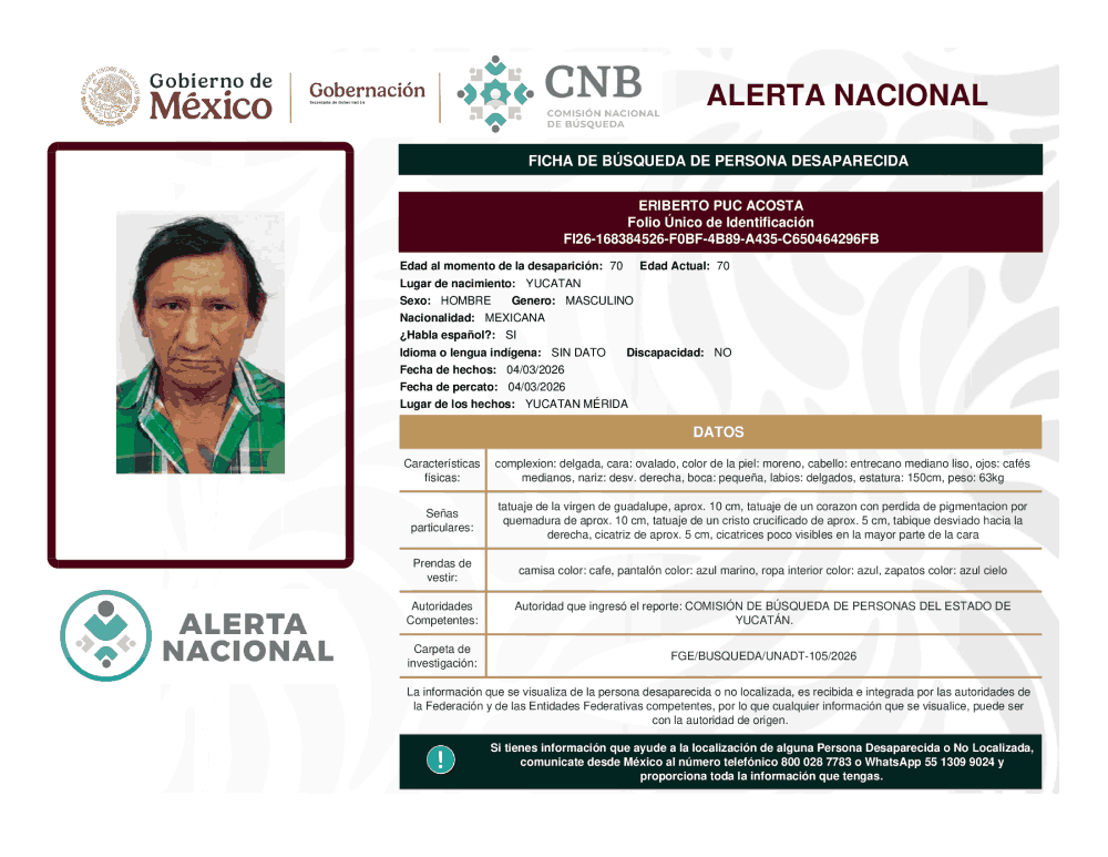 Persona desaparecida Eriberto Puc Acosta