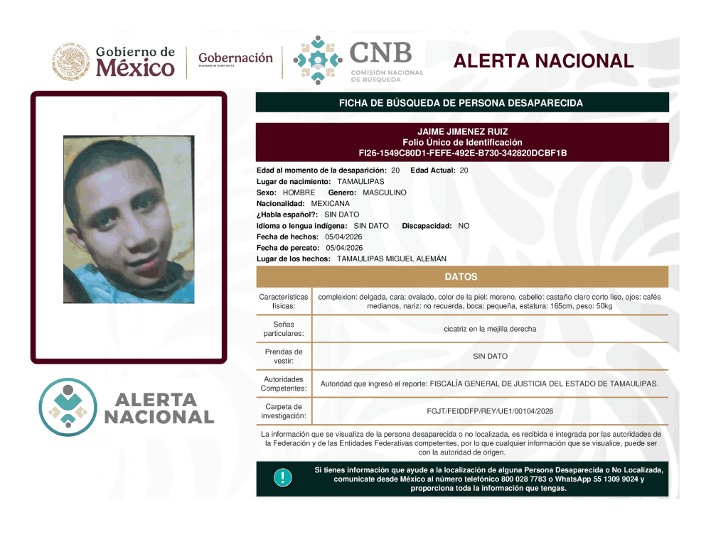 Persona desaparecida Jaime Jimenez Ruiz