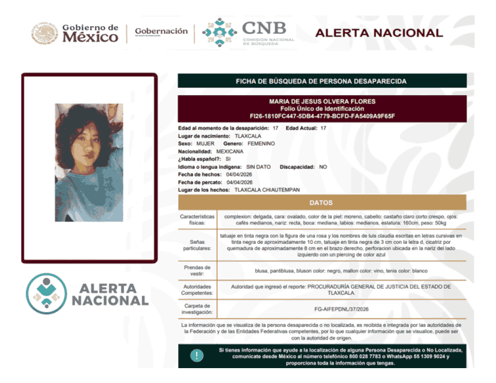 Persona desaparecida Maria De Jesus Olvera Flores