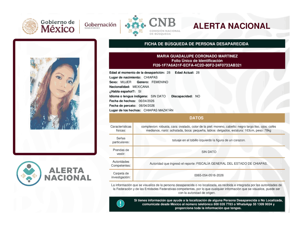 Persona desaparecida Maria Guadalupe Coronado Martinez 