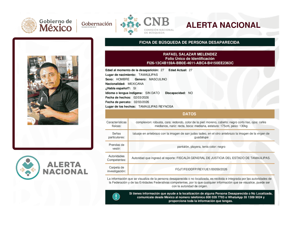 Persona desaparecida Rafael Salazar Melendez 