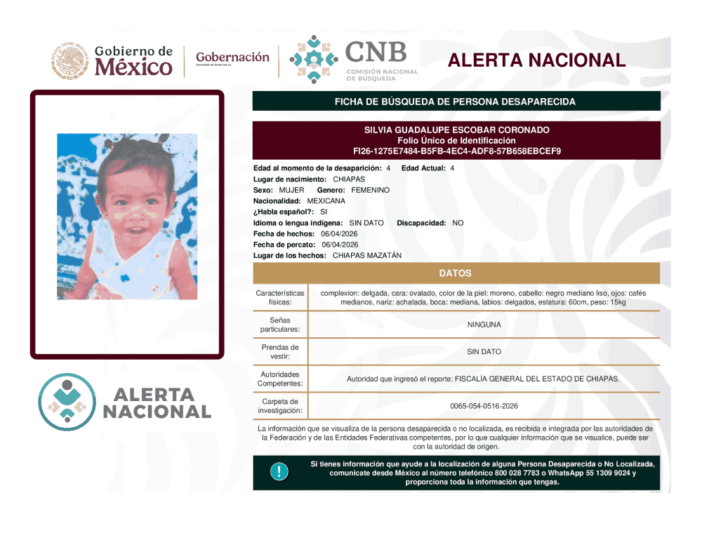 Persona desaparecida Silvia Guadalupe Es Cobar Coronado 