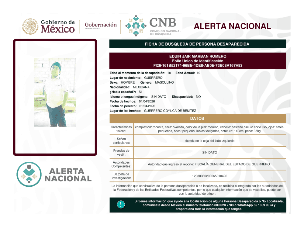 Persona desaparecida Eduin Jair Marban Romero 