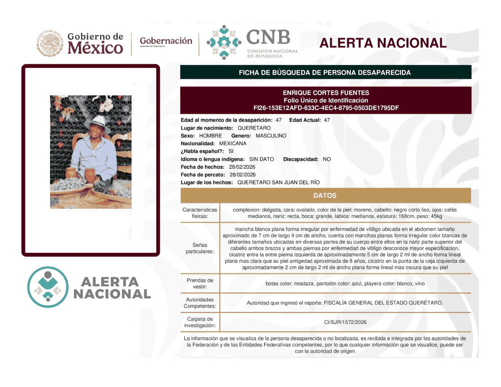 Persona desaparecida Enrique Cortes Fuentes