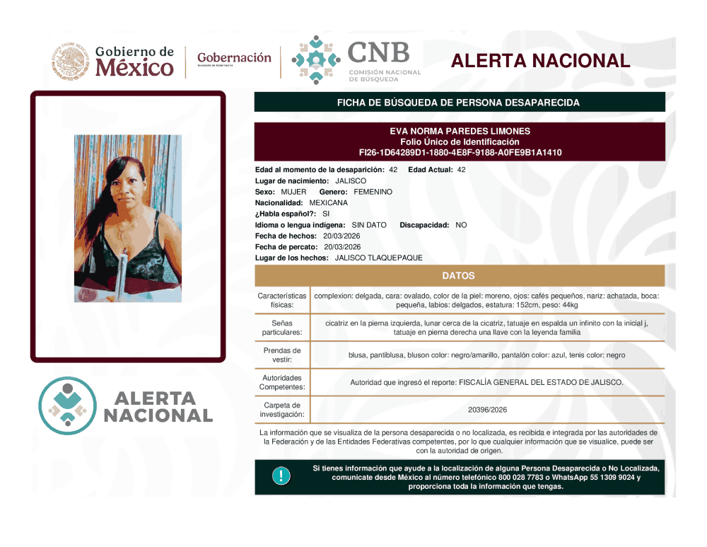 Persona desaparecida Eva Norma Predes Limone