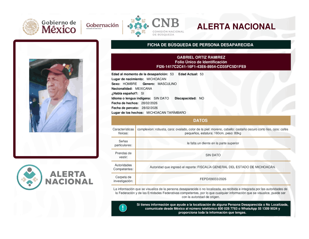 Persona desaparecida Gabriel Ortiz Ramírez