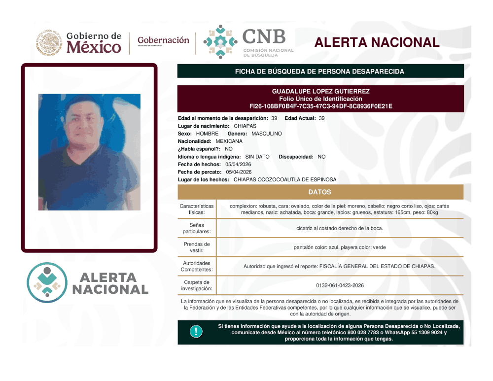 Persona desaparecida Guadalupe López Gutiérrez