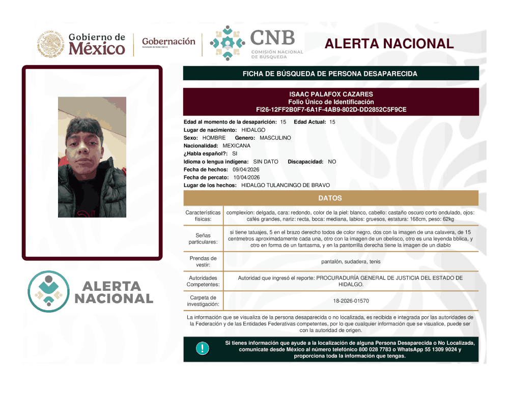 Persona desaparecida Isaac Palafox Cazares