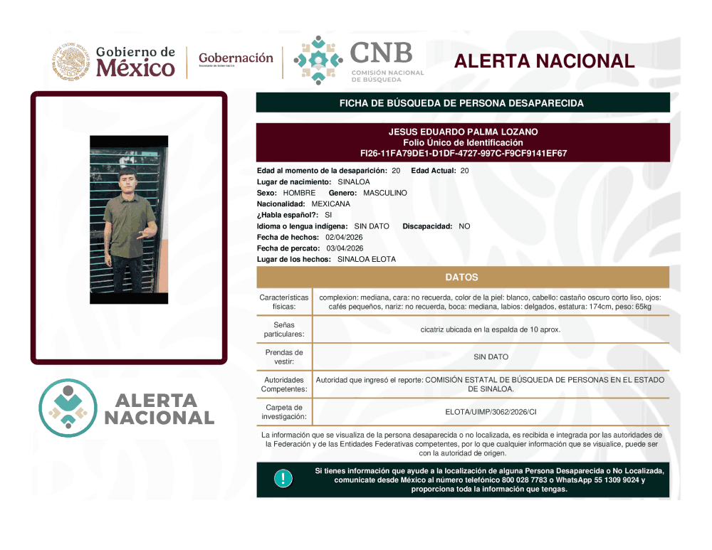Persona desaparecida Jesús Eduardo Palma Lozano
