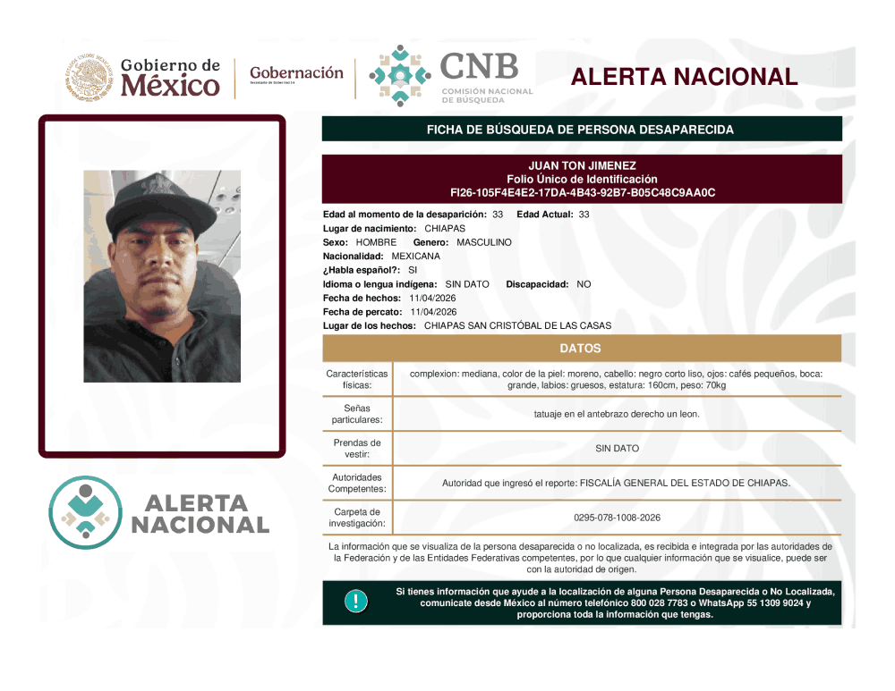 Persona desaparecida Juan Ton Jiménez