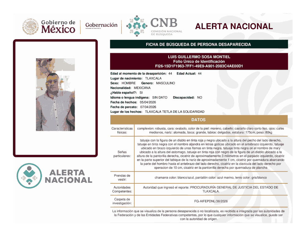 Persona desaparecida Luis Guillermo Sosa Montiel