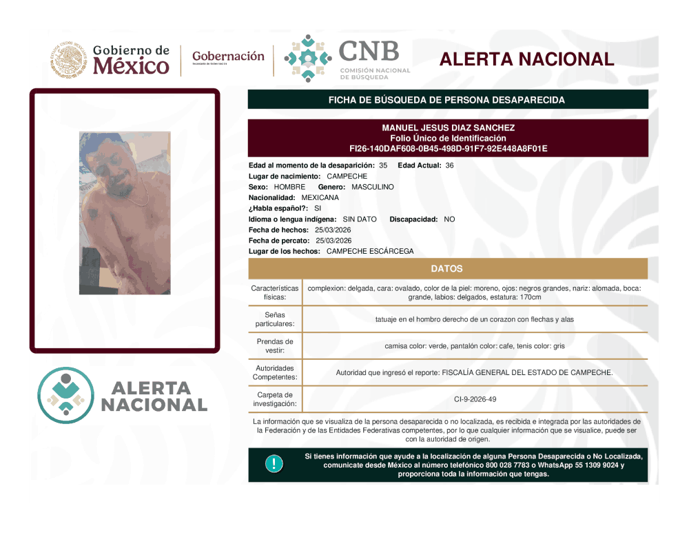 Persona desaparecida Manuel Jesus Diaz Sanchez