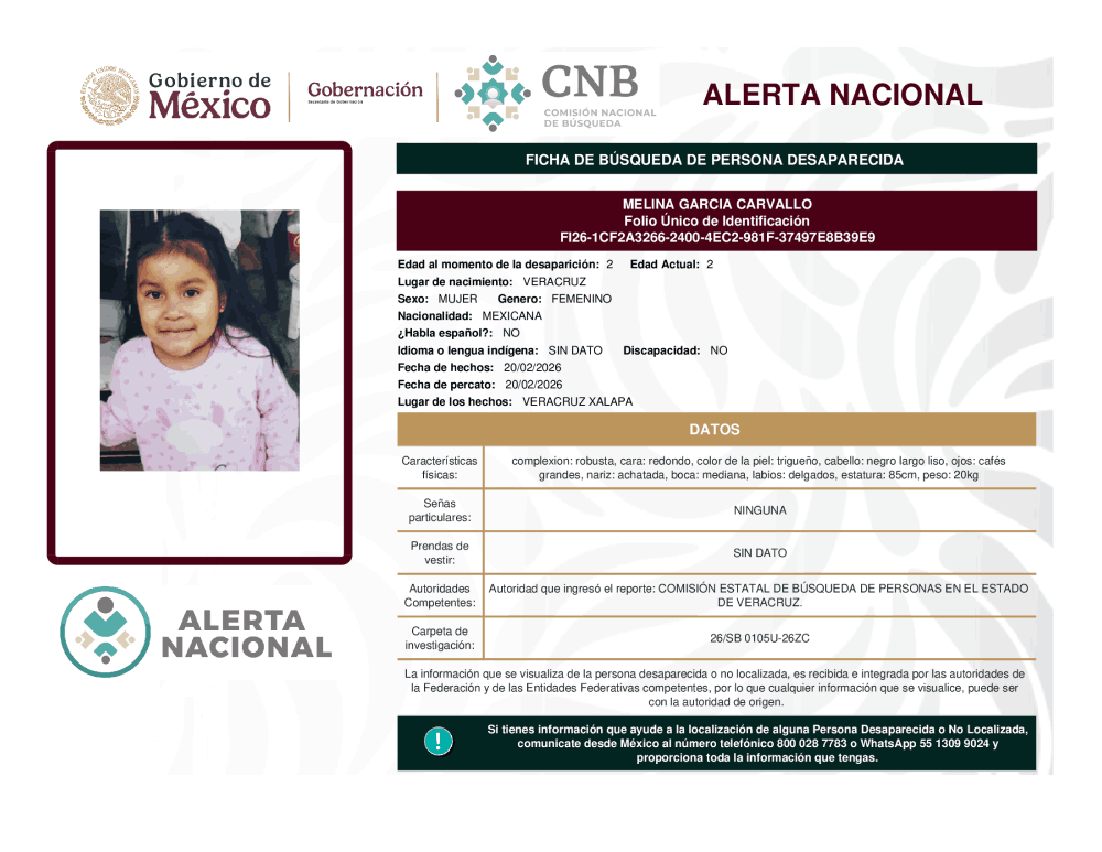 Persona desaparecida Melina García Carvall 